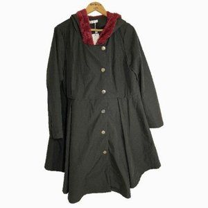 Jacket Women's Size XL Black Cape Button Down Hood Lined Rosegal